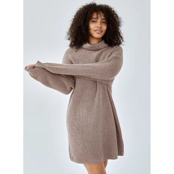 Aritzia WILFRED Montpellier Taupe Ribbed Mock Neck Mini Sweater Dress, Size S - Picture 12 of 16